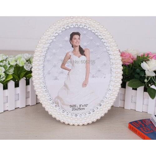 50pcs/LOT 8x10 Inch oval shape fashion pearl diamond white pearl photo frame For Wedding Decorations