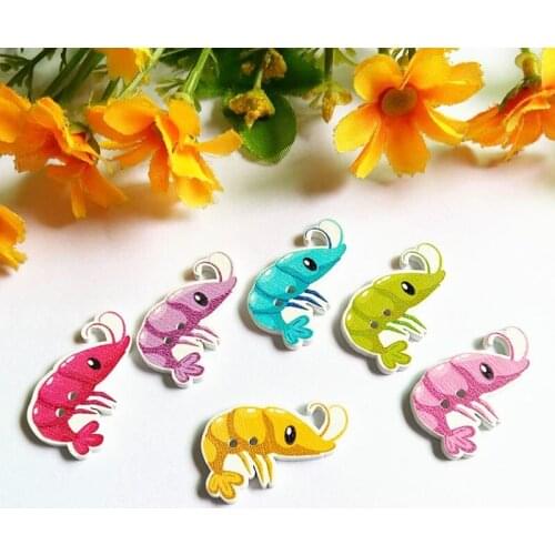 50PCS/lot Mixed lobster Shape Buttons Handmade Decorative Buttons 2 Holes Sewing Scrapbooking Crafts