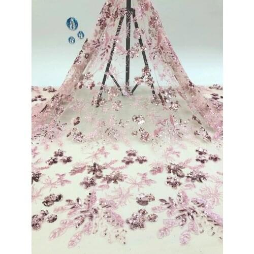 Sequined African French Mesh Lace Fabric 2021 High Quality Tulle Mesh Lace Bride Nigeria Wedding Dress D4385