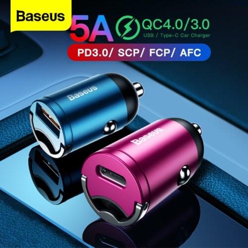 Baseus Mini Car Charger PD 3.0 Fast Charger For iPhone 12 11 Pro Max X Xs Xr 30W Car Phone Charger With Quick Charge 4.0 SCP AFC