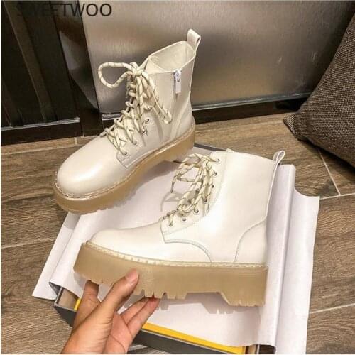 Ankle Boots Women Lace Up Platform Boots Female Autumn Thick Bottom Shoes Transparent Zipper Motorcycle 2021
