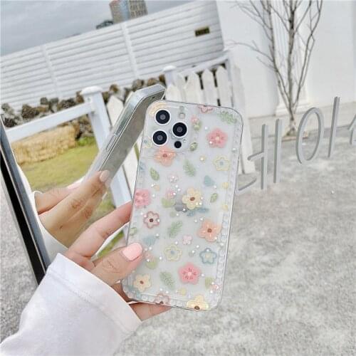 Retro sweet girls Sister Glitter Flowers Phone Case For iPhone 11 12 Pro Max Xs Max XR Xs 7 8 Plus X 7Plus case Cute Soft Cover