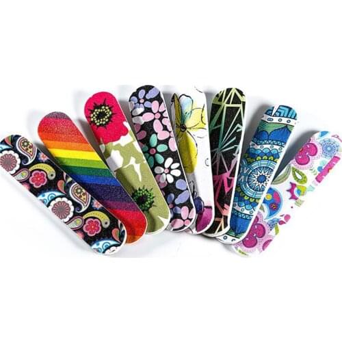 Color Randomly 1pcs Mini Colorful Sanding Nail File Printed Double Sided Nail Art Manicure Sanding File Buffer Grits Nail Tools