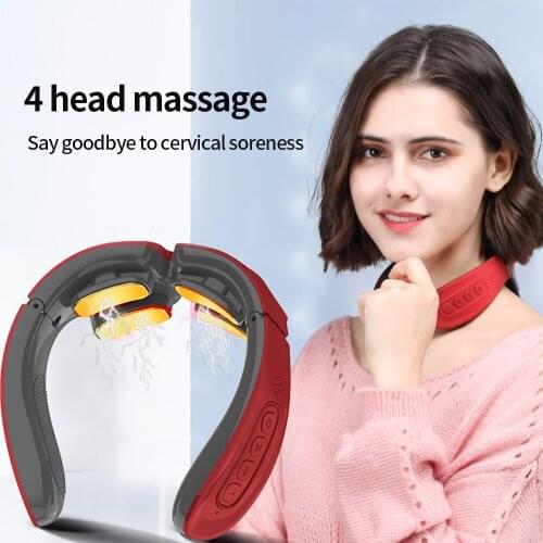 EMS Magnetic Pulse Neck Massager Hot Compress Electric Cervical Spine Massager 4 Modes Effectively Relieve The Relax Instrument