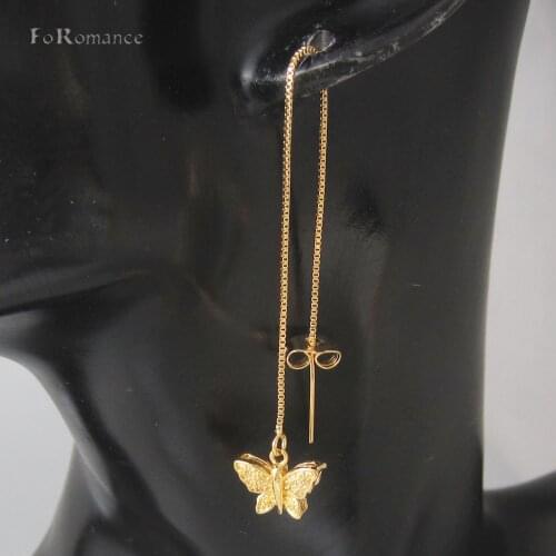 FoRomance NEW DANGLE EARRING BUTTERFLY SCRUB SURFACE WITH LONG THREAD DANGLING YELLOW GOLD GP TALL 110MM 4.3 inch