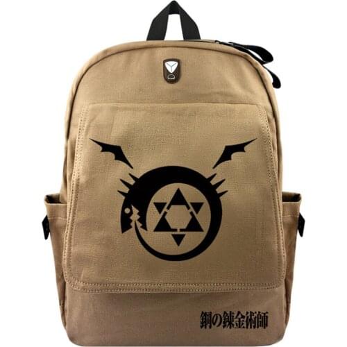 Fullmetal Alchemist Brotherhood Canvas Schoolbag Casual Backpack Fashion Student Zipper Rucksack Travel Bag Shoulder Bag Bookbag