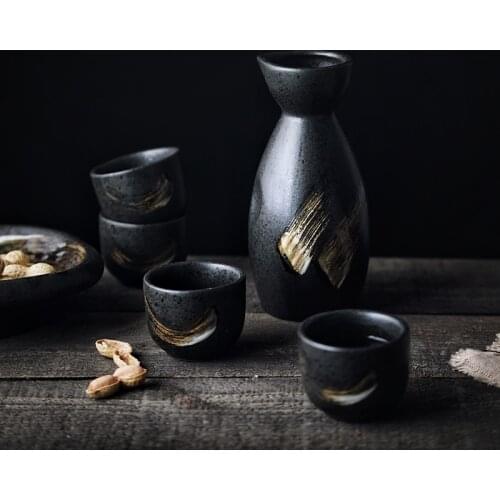 KINGLANG Shabu Ceramic Sake Liquor Dispenser Yellow Wine Cup Small Glass Creative Drinking Set