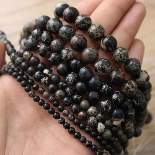 4-12mm Round Black Sea Jaspers Stone Beads For Jewelry Making Beads Bracelets For Women Gift 15'' Needlework DIY Beads Trinket