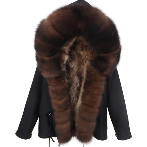 2021 Short Winter Jacket Women Oversized Natural Fox Fur Liner Collar Hooded Casual Jackets Real Fur Coat Waterproof Parka