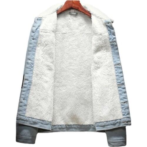 Men Light Blue Winter Jean Jackets Outerwear Warm Denim Coats New Men Large Size Wool Liner Thicker Winter Denim Jackets S-5XL