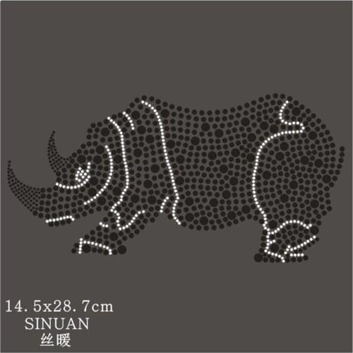SINUAN Animal Patch Hot-Fix Rhinestones Motif Rhinestones Rhinoceros Rhinestone Patch Beaded Applique Clothing Accessories