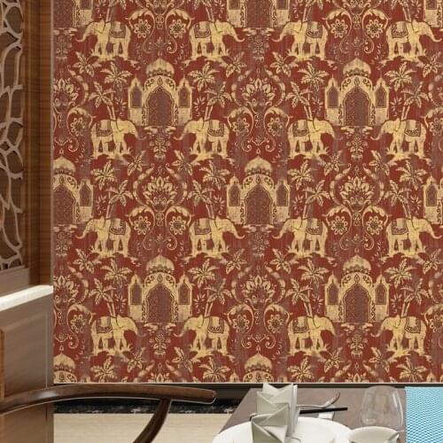 Beibehang Southeast Asia Thai Style Wall Paper India Wind Elephant Pattern Blue Red Background Wall Waterproof Wallpaper