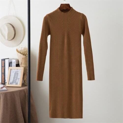 New Autumn Women Long Knitted Dresses Slim Elegant Knitted Sweater Dress lady Bodycon Dresses Pullovers Winter Bottomings WZ474