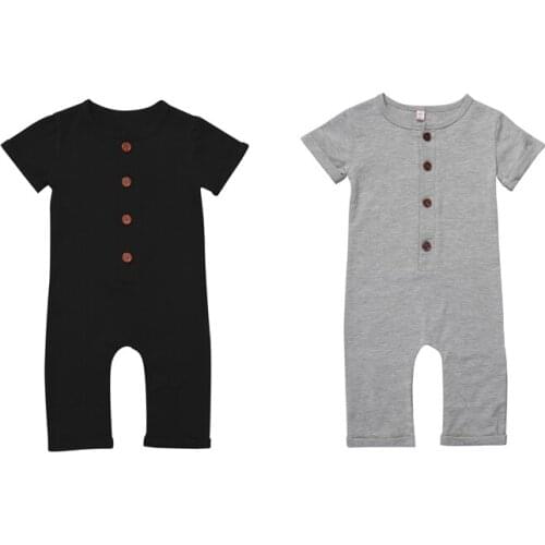 2017 0-24M 2Style Summer Newborn Toddler Baby Boy Girl Cotton Short Sleeve O-Neck Single Breasted Solid Romper Jumpsuit Playsuit