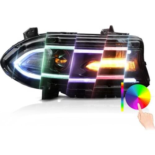 Goodmolds Wholesales R/T SRT LED RGB Dazzle DRL Assembly Head lights wholesales 2015-UP headlight For Dodge Charger