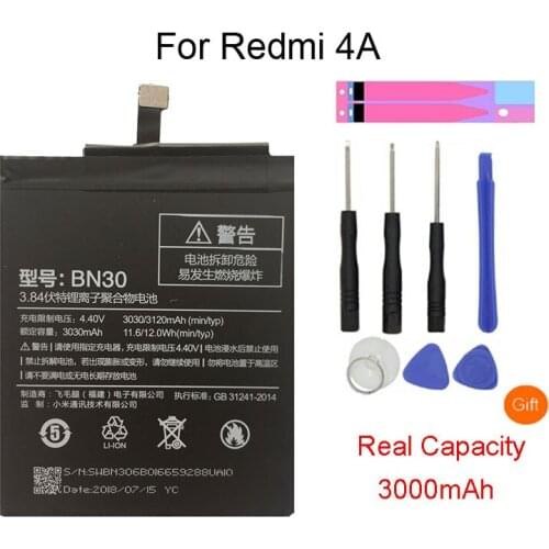 Original For Mi Phone Xiaomi Redmi 4A Battery BN30 3120mAh Redrice 4A Hongmi 4A Bateria High Quality+Tools