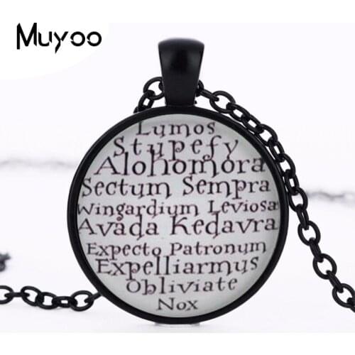 Popular Spells Necklace, Lumos, Alohomora, Avada Kedavra, Expecto Patronum. Glass Cabochon Necklace HZ1