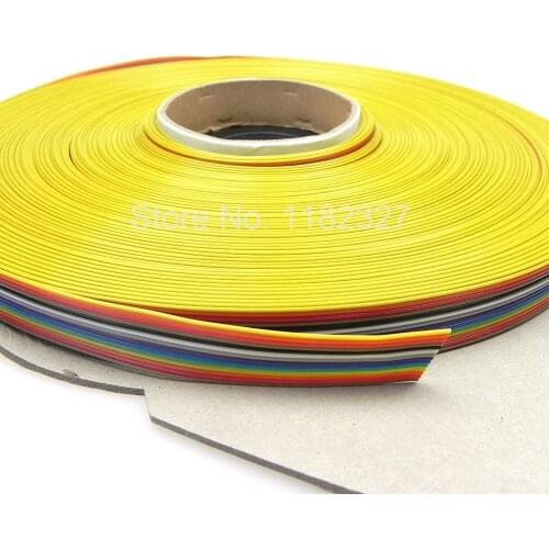 50 meters/lot) Flat cable 1.0mm Spacing 14 WAY Flat Color Rainbow Ribbon Cable Wire Stranded Conductor 50 meters long