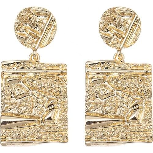 GOLD PLATED WASHED EFFECT SQUARE DROP STUD EARRING