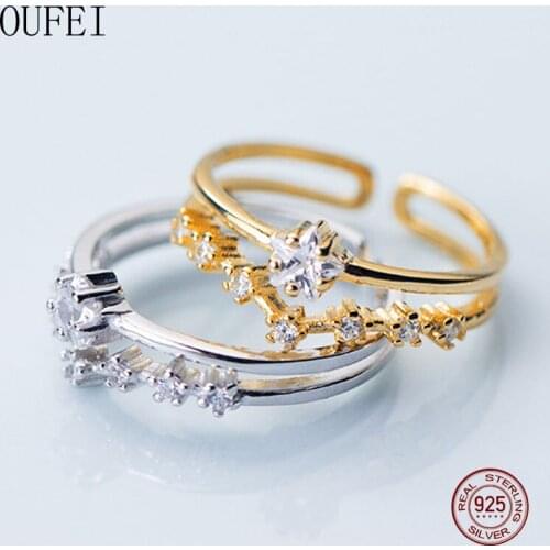 Simple rings Women 925 Sterling Silver Open Ring Double Zircon Fashion Wedding Ring For Women Jewelry New Accessories