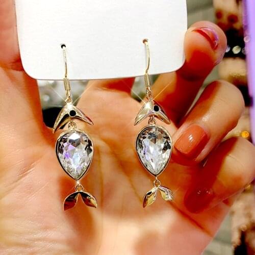 Huitan Creative Gold Color Fish Earrings Women with Pear Cubic Zirconia Stylish Female Accessories Surprise Gifts Trendy Jewelry