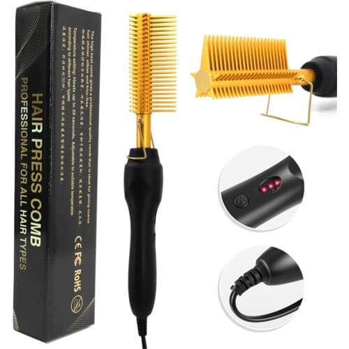 Hair Straightener Hot Heating Comb 2 In 1 Straightening Brush Corrugation Curling Iron Hair Curler Comb Flat Irons Styling Tool