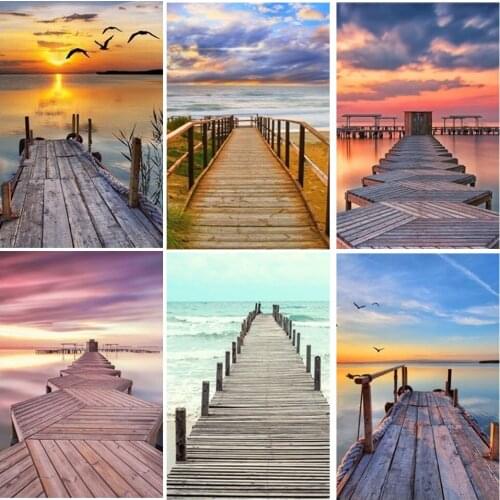 WenZuan Diamond Painting Mosaic Landscape Full Square/Round Diamant Embroidery 30x40 Seaside“Bridge”Cross stitch Home Decor Gift