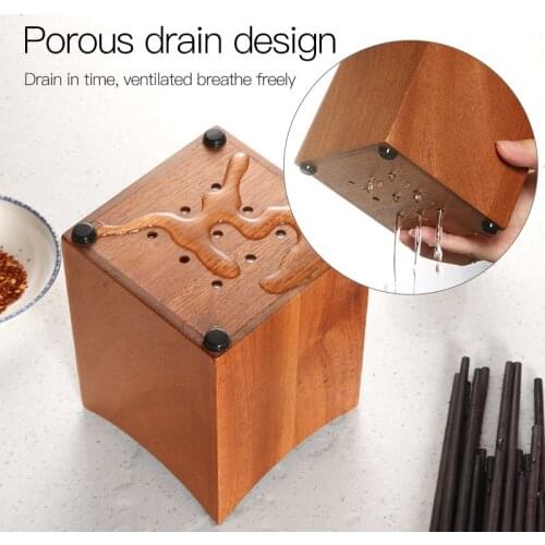 YUSOTAN wooden chopsticks spoon cage drain natural solid wood large capacity easy to clean wood kitchen tools chopsticks holder