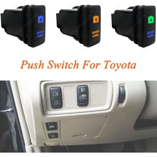 Green & Blue LED Car Push Button Switch Reverse Camera For Toyota Prado Landcruiser Hilux FJ Cruiser ON OFF Switch + Wire