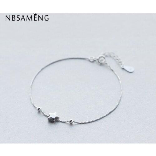 NBSAMENG 100% 925 Sterling Silver Star Beads Bracelet For Women Adjustable Bracelets Girls Gift Wedding Jewelry