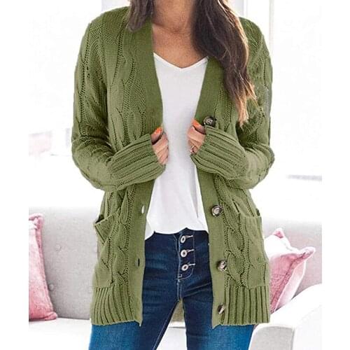 Autumn Winter Knitted Female Cardigan Loose Streetwear Sweater Coat V Neck Women Jacket Solid Color Twist Single Breasted Tops