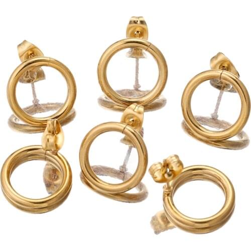 10pcs/lot NEW Gold Earrings Findings Stainless Steel 14mm Round Post Connector DIY Jewelry Making Findings Supplies Wholesale