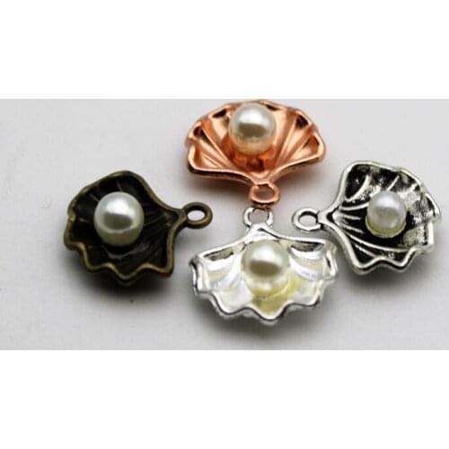 10pcs Wholesale Price Pearl Shell Charms 14*15mm Antique Silver Plated Pendant For Handmade Jewelry Accessories