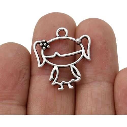 10pcs Antique Silver Plated Girls Charms Pendants for Jewelry Making Bracelet DIY Accessories 24x22mm