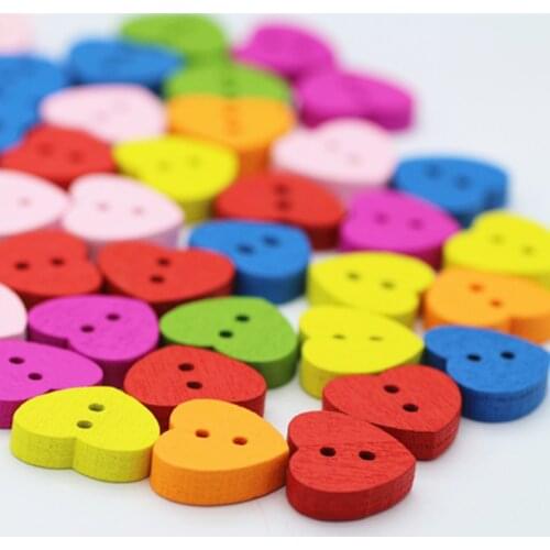100pcs 15x12mm Mixed Heart Wooden Buttons Scrapbooking Sewing Accessories 2 Holes DIY Button Crafts