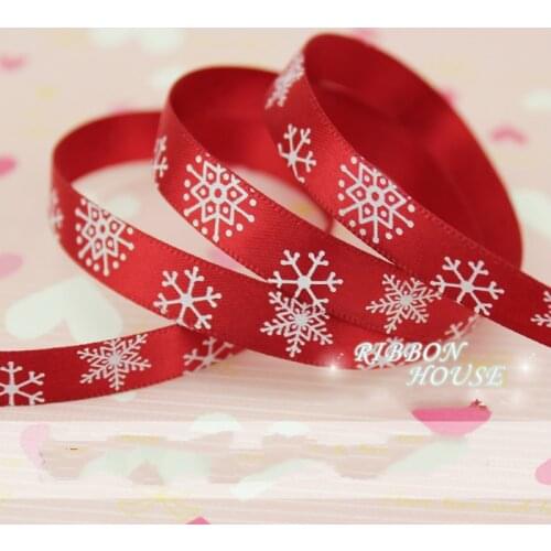 2Meters/lot) 3/8" (10mm) Red Green Printed Snowflake Satin Ribbon Christmas Decorative Gift Packing Wedding Crafts Ribbon