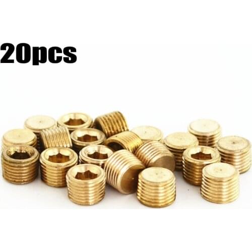 20x Gold 1/8" PT Male Threads Brass Socket Pipe Plugs End Cap Accessory Tools