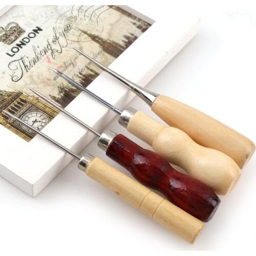 4PC Canvas Leather Sewing Shoes Wood Handle Tool Awl Hand Stitching Taper Leathercraft Needle Tool Kit Craft Sewing Supplies