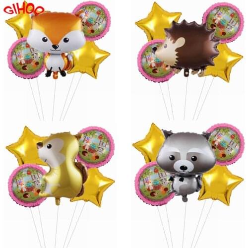 5pcs Large Forest Animal Balloons Fox Hedgehog Raccoon Squirrel Foil Ballons Happy Birthday Party Decoration Kids Childrens Toy