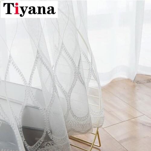 White Embroidery Tulle Curtains for Living Room Modern Pure Color Striped Sheer Curtains for Bedroom Window Blind Voile M143Z