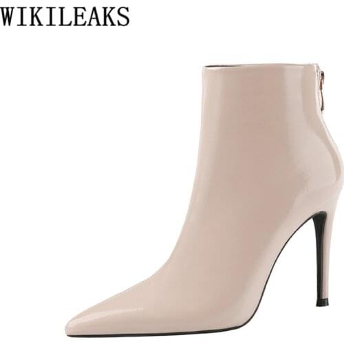 Ankle Boots For Women Patent Leather Boots Women Shoes Winter Sexy High Heels Boots Women Ladies High Heel Shoes Fashion Buty