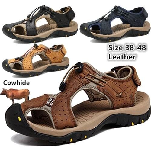 Brand Classic Mens Sandals Summer Genuine Leather Sandals Men Outdoor Casual Lightweight Sandal Fashion Men Sneakers Size 38-46