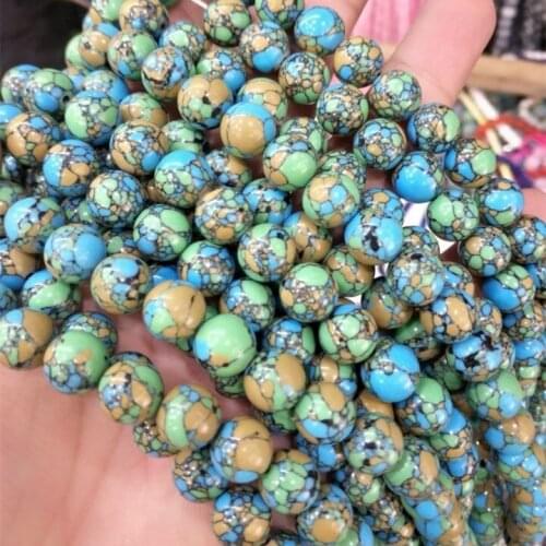 1 string new gem stone ball multi colors crack turquoise beads round ball 3mm 4mm 6mm 8mm 10mm 12mm 14mm for bracelets making