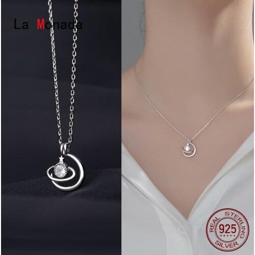 La Monada 41+6cm 925 Sterling Silver Necklaces For Women Minimalist 925 Silver Planet Chain Necklace Women Jewelry Korean Female