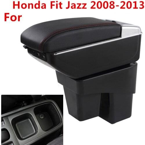 For Honda Fit Jazz 2nd generation armrest box central Store content Storage box with cup holder ashtray USB interface 2008-2013