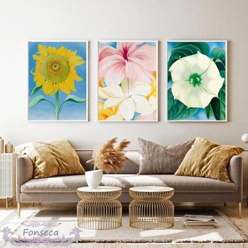 Morning Glory Sunflower Iris Canvas Painting Georgia O'keeffe Exhibition Prints Poster Wall Art Pictures for Living Room Decor