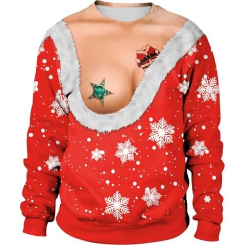 Tacky Digital Print Bare Chest Ugly Christmas Sweatshirts for Women Sexy Female Christmas Party Ugly Xmas Sweatshirt Plus Size
