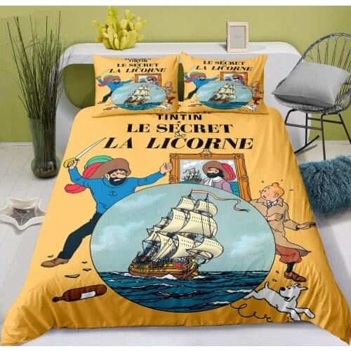 The Adventure Of TinTin Bedding Set 3 Piece Animation Cartoon Duvet Cover Set Home Funny Custom Bed Quilt Cover with Pillowcase