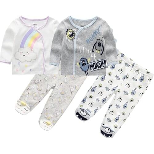 2020 newborn boys and girls clothes cartoon fashion suit long-sleeved shirt + animal print pants 0-9M childrens sportswear suit