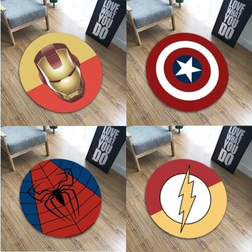Marvel Round Floor Mat Spiderman Iron Man Captain America Mat Flannel Non-slip Bath Door Rug Anime Living Room Kitchen Carpet